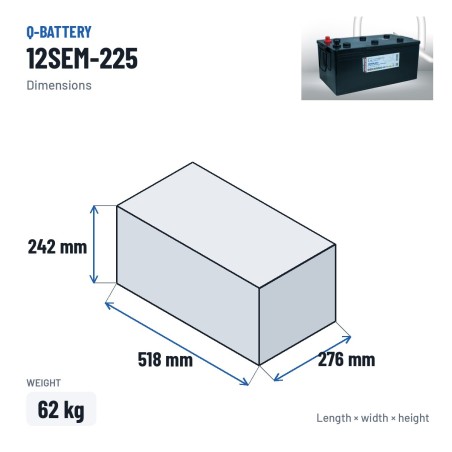 Bateria de caravana Q-battery 12SEM-225 12V 225Ah – medidas 518 × 276 × 242 mm