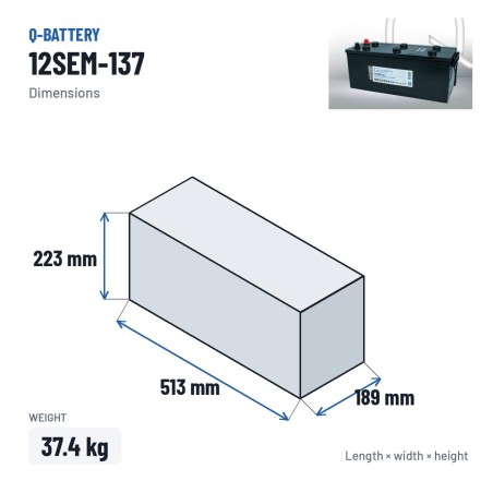 Caravan battery Q-battery 12SEM-137 12V 137Ah – dimensions 513 × 189 × 223 mm