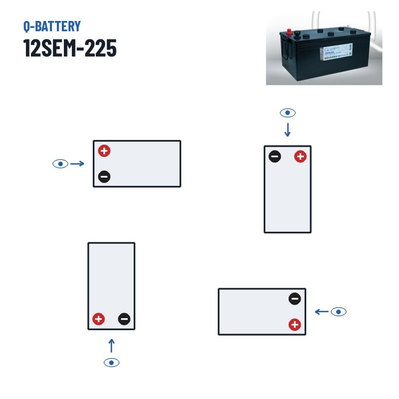 Caravan battery Q-battery 12SEM-225 12V 225Ah – polarity (layout 3)
