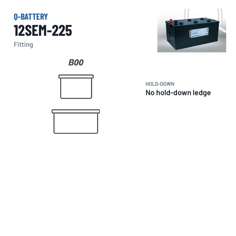 Caravan battery Q-battery 12SEM-225 12V 225Ah – terminal and hold-down