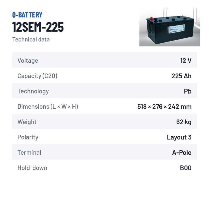 Caravan battery Q-battery 12SEM-225 12V 225Ah – technical data
