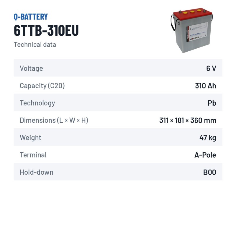 Batteria a trazione Q-battery 6TTB-310EU 6V 310Ah – scheda tecnica