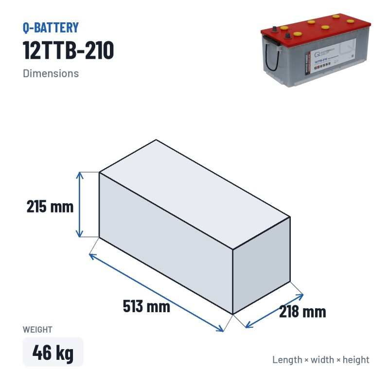 Bateria de tração Q-battery 12TTB-210 12V 210Ah – medidas 513 × 218 × 215 mm