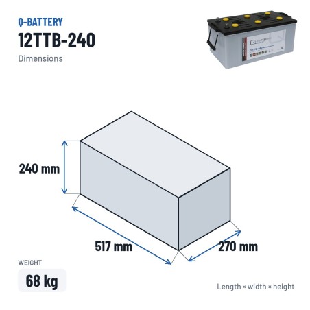 Traction battery Q-battery 12TTB-240 12V 240Ah – dimensions 517 × 270 × 240 mm