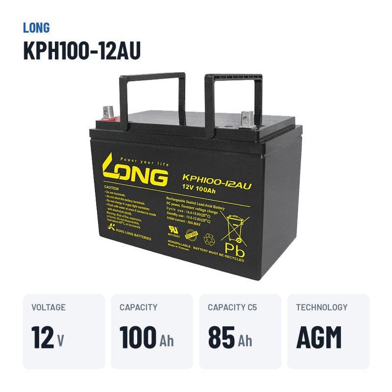 Bateria estacionária UPS Long KPH100-12AU 12V 100Ah AGM – dados principais