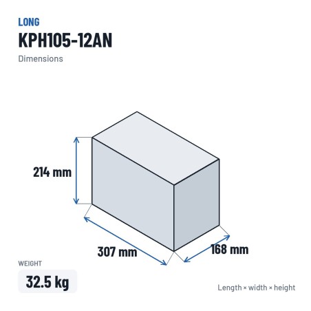 Batería estacionaria SAI/UPS Long KPH105-12AN 12V 105Ah AGM – medidas 307 × 168 × 214 mm