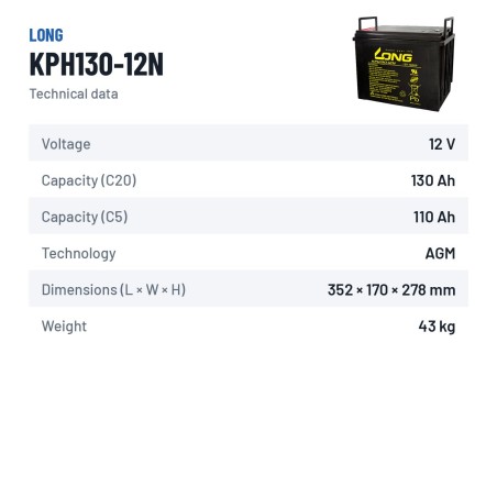 Bateria estacionária UPS Long KPH130-12N 12V 130Ah AGM