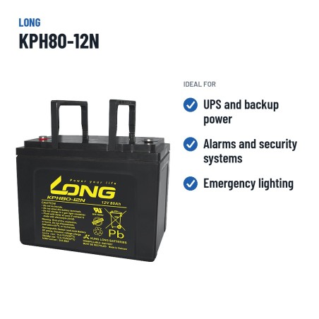 Batería estacionaria SAI/UPS Long KPH80-12N 12V 80Ah AGM – usos recomendados