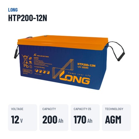 Stationary UPS battery Long HTP200-12N 12V 200Ah AGM – key specs