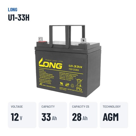 Batteria per carrozzina Long U1-33H 12V 33Ah AGM – dati principali