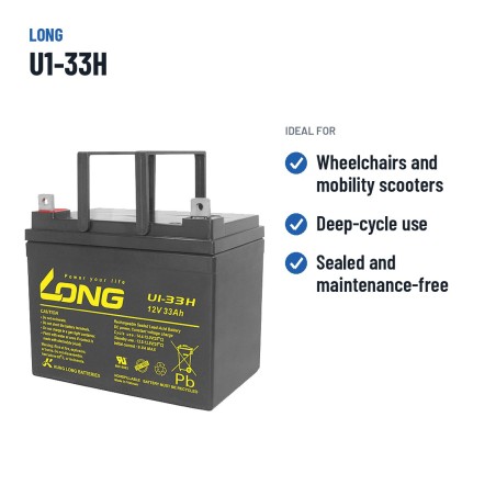 Wheelchair battery Long U1-33H 12V 33Ah AGM – recommended uses