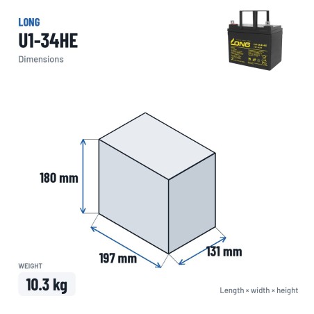 Batterie fauteuil roulant Long U1-34HE 12V 34Ah AGM