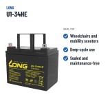 Batterie fauteuil roulant Long U1-34HE 12V 34Ah AGM