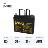 Batería de silla de ruedas Long U1-36HE 12V 36Ah AGM – datos clave