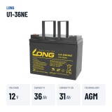 Wheelchair battery Long U1-36NE 12V 36Ah AGM | baterias.com