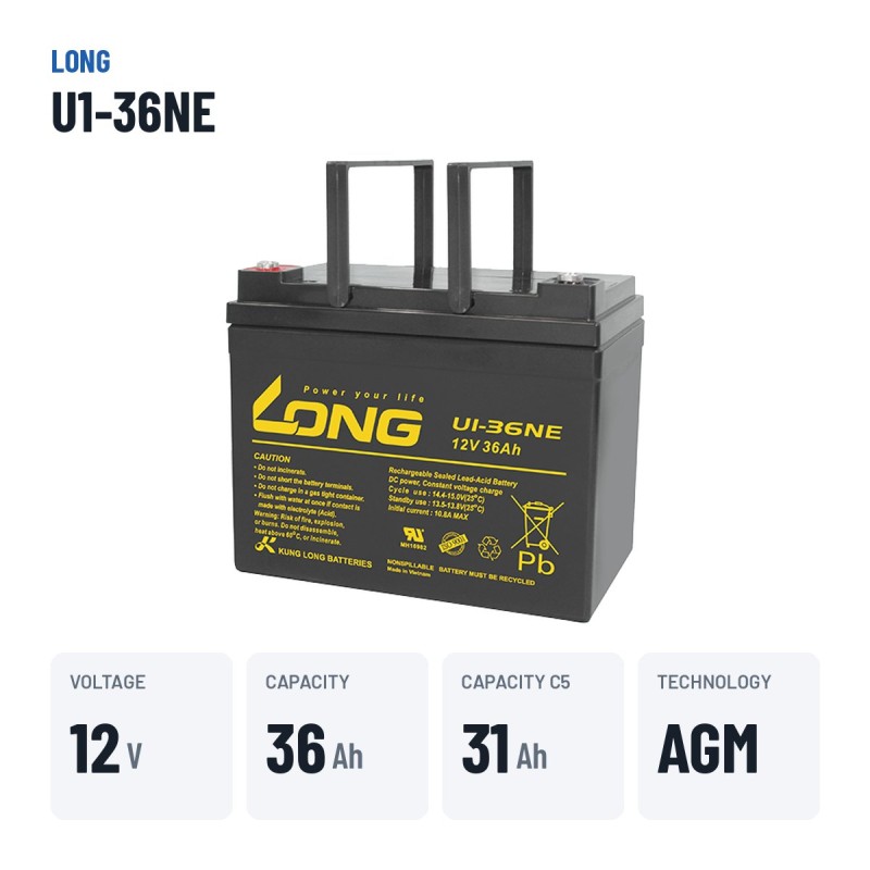 Batería de silla de ruedas Long U1-36NE 12V 36Ah AGM