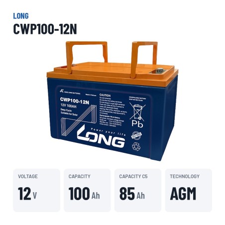 Batteria solare Long CWP100-12N 12V 100Ah AGM – dati principali