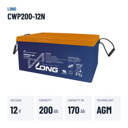 Batteria solare Long CWP200-12N 12V 200Ah AGM – dati principali