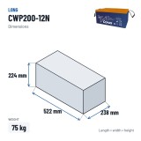 Batteria solare Long CWP200-12N 12V 200Ah AGM – dimensioni 522 × 238 × 224 mm