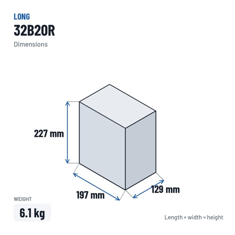 Batería de coche Long 32B20R 12V 35Ah – medidas 197 × 129 × 227 mm