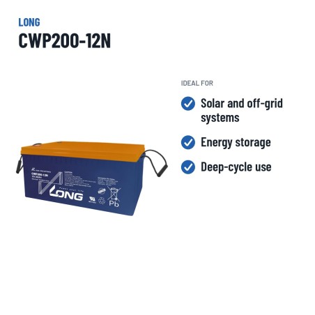 Batería solar Long CWP200-12N 12V 200Ah AGM – usos recomendados