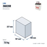 Autobatterie Long 36B20R 12V 40Ah – Abmessungen 197 × 129 × 227 mm