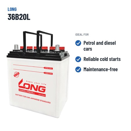 Bateria de carro Long 36B20L 12V 40Ah – utilizações recomendadas