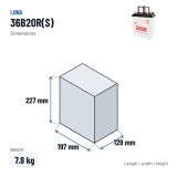 Bateria de carro Long 36B20R(S) 12V 40Ah – medidas 197 × 129 × 227 mm
