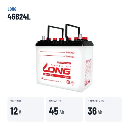 Bateria de carro Long 46B24L 12V 45Ah – dados principais