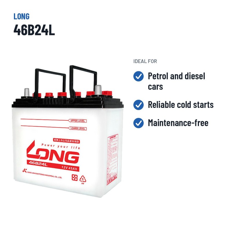 Bateria de carro Long 46B24L 12V 45Ah – utilizações recomendadas