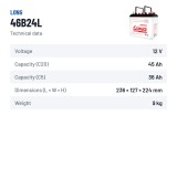 Bateria de carro Long 46B24L 12V 45Ah – ficha técnica