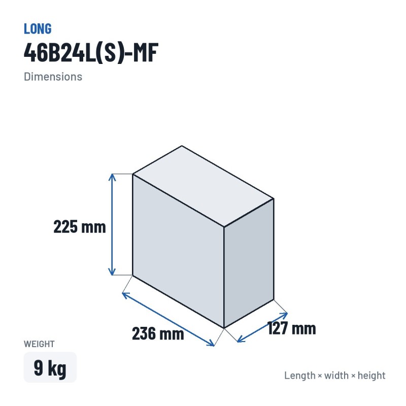 Batterie voiture Long 46B24L(S)-MF 12V 45Ah | baterias.com