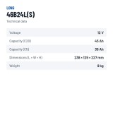 Car battery Long 46B24L(S) 12V 45Ah – technical data
