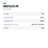 Car battery Long 46B24L(S)-MF 12V 45Ah – technical data