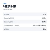 Car battery Long 46B24R-MF 12V 45Ah – technical data