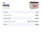 Batteria auto Long 48D26L 12V 50Ah – scheda tecnica