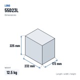 Bateria de carro Long 55D23L 12V 55Ah – medidas 232 × 173 × 225 mm