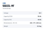 Car battery Long 55D23L-MF 12V 55Ah – technical data