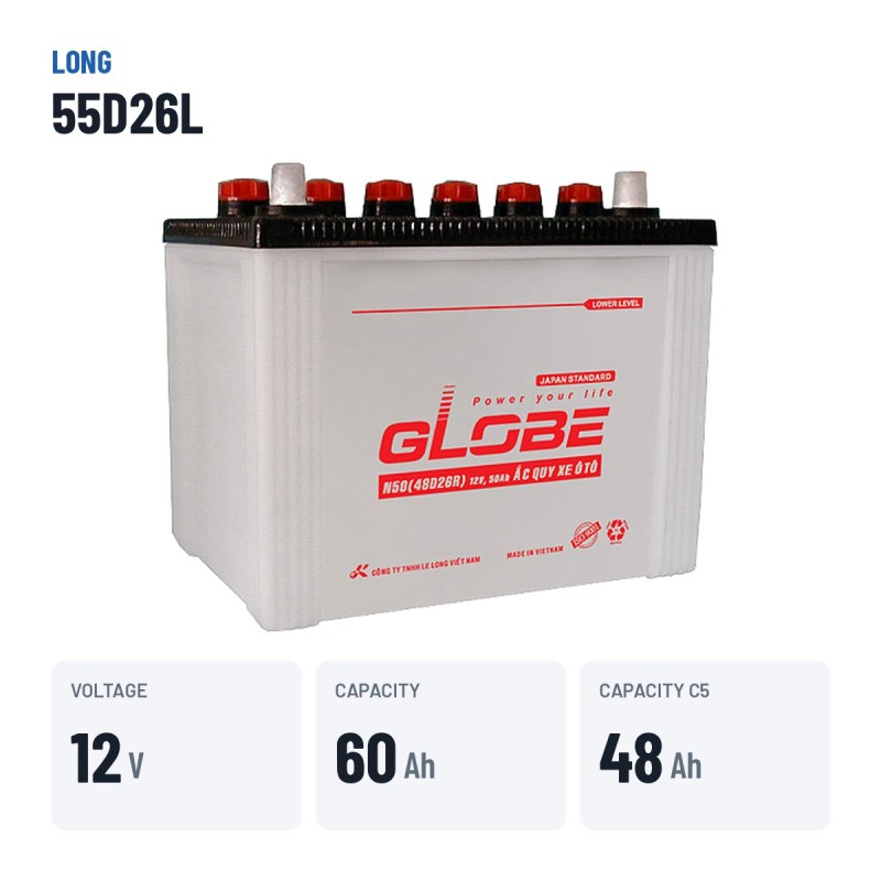 Car battery Long 55D26L 12V 60Ah – key specs