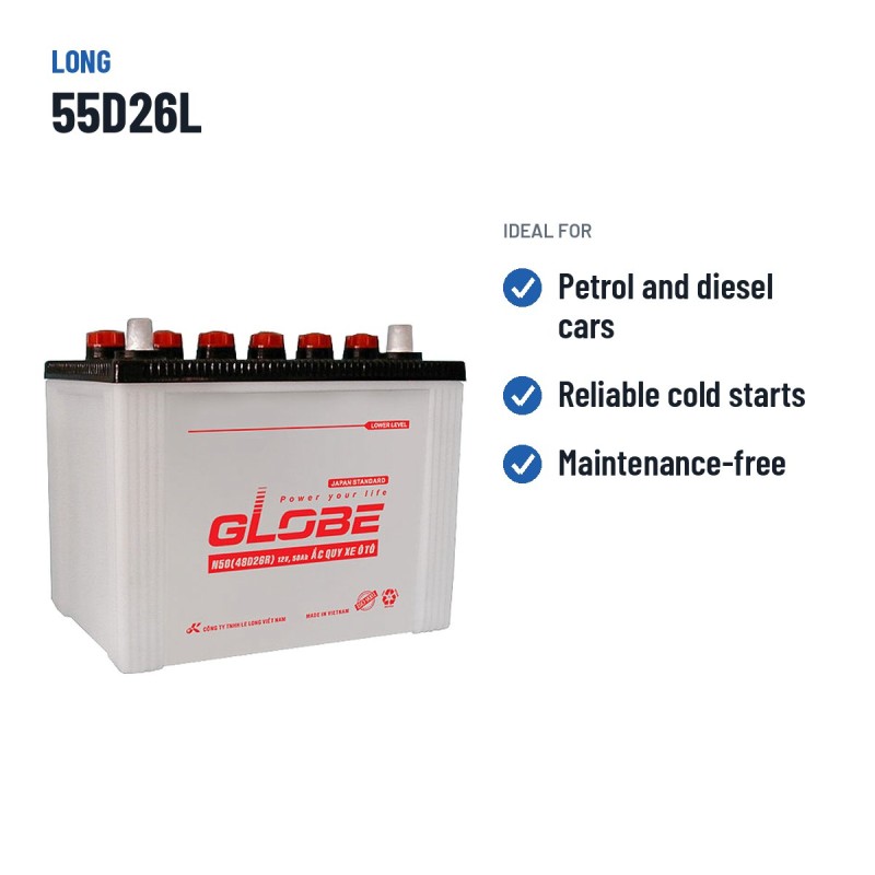 Bateria de carro Long 55D26L 12V 60Ah – utilizações recomendadas
