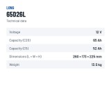 Batterie voiture Long 65D26L 12V 65Ah – fiche technique