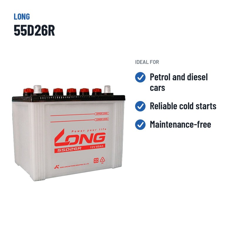 Batería de coche Long 55D26R 12V 60Ah – usos recomendados