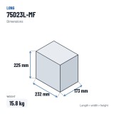 Car battery Long 75D23L-MF 12V 65Ah – dimensions 232 × 173 × 225 mm