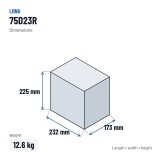 Batería de coche Long 75D23R 12V 65Ah – medidas 232 × 173 × 225 mm