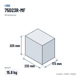 Batería de coche Long 75D23R-MF 12V 65Ah – medidas 232 × 173 × 225 mm