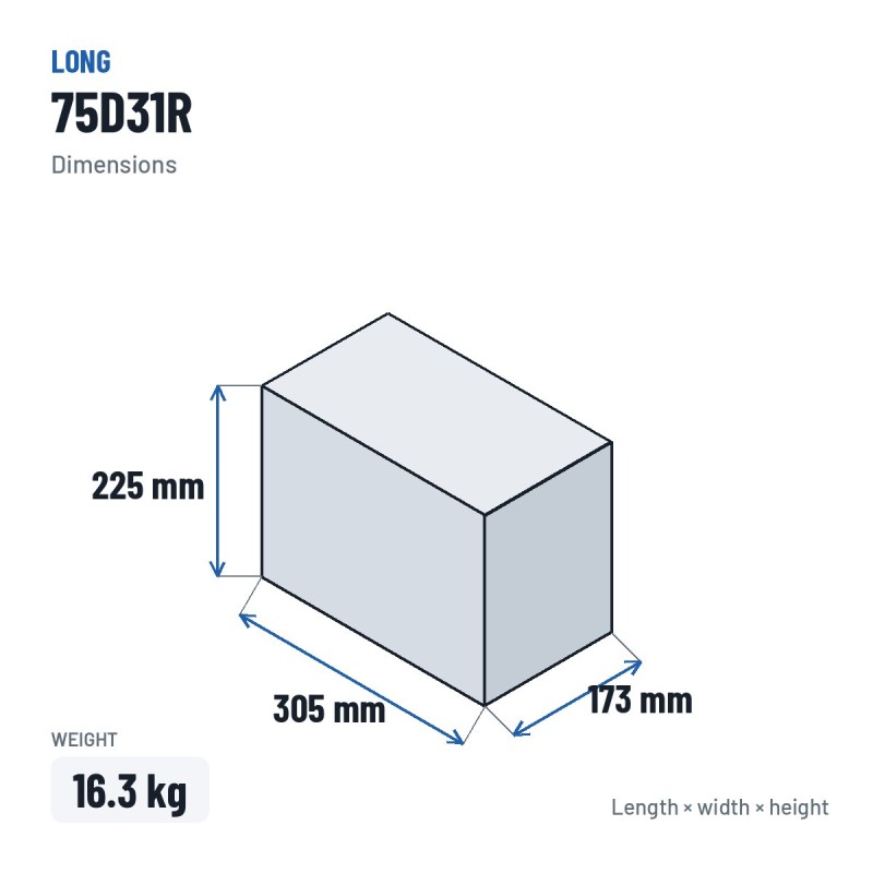 Bateria de carro Long 75D31R 12V 70Ah | baterias.com