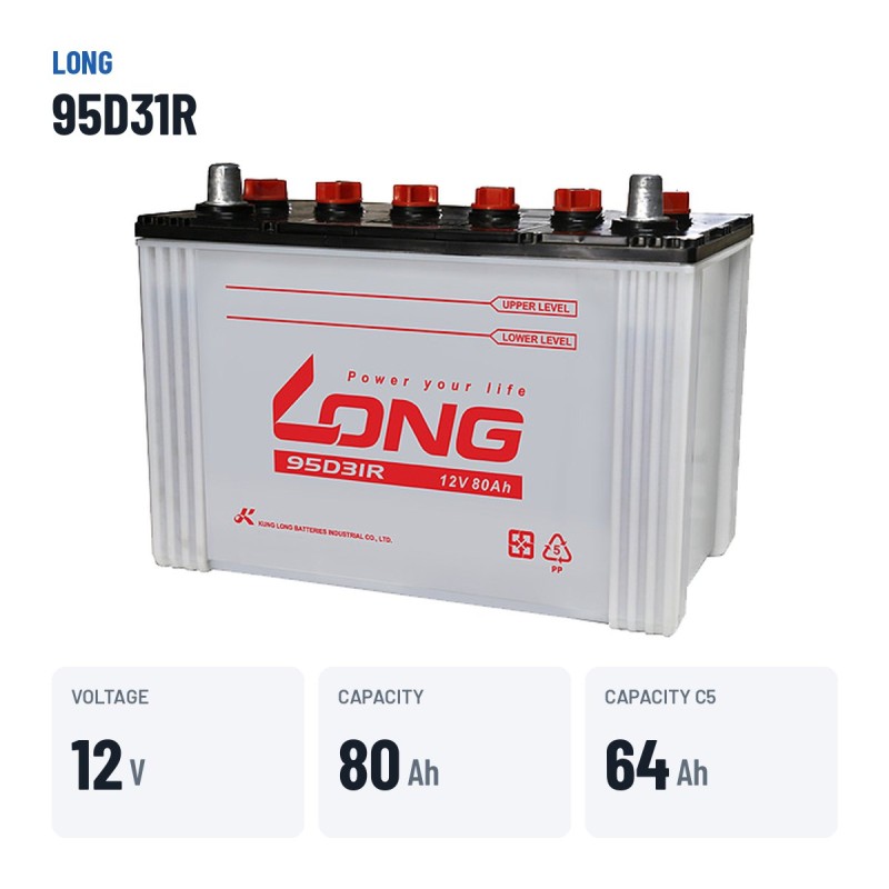 Autobatterie Long 95D31R 12V 80Ah | baterias.com