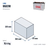 Batteria auto Long 95D31R 12V 80Ah – dimensioni 302 × 171 × 225 mm
