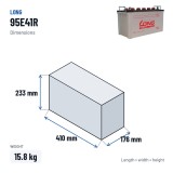 Batteria auto Long 95E41R 12V 100Ah – dimensioni 410 × 176 × 233 mm