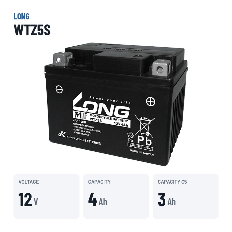 Bateria de carro Long WTZ5S 12V 4Ah – dados principais